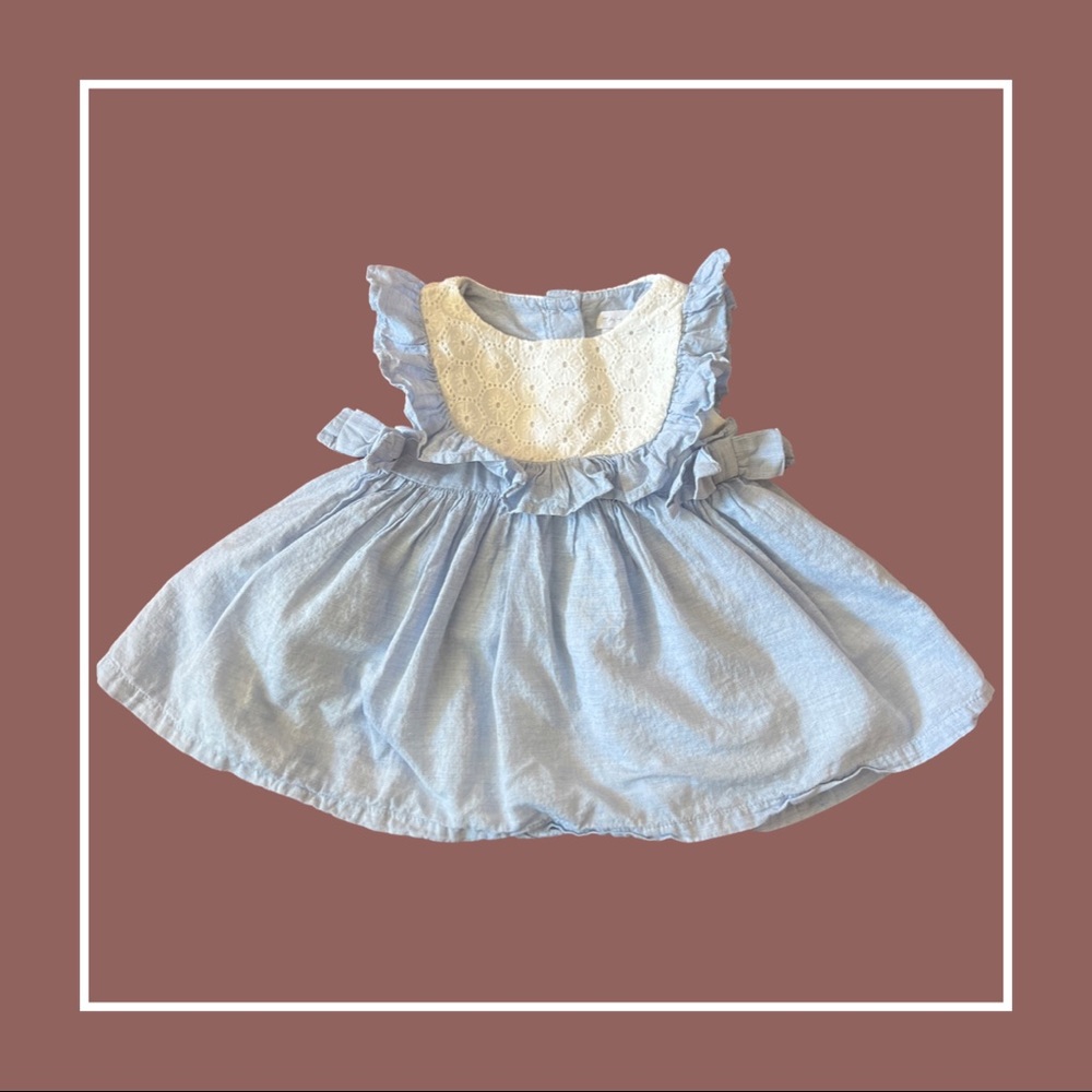 Blue Bibbed Ruffle Baby Dress —12m